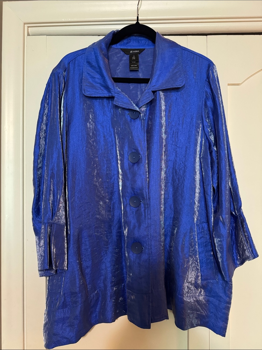 All That Jazz Shimmery Royal Blue Button-Front Dressy Blouse